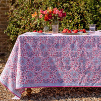 DAHLIA French Blue Blockprint Tablecloth