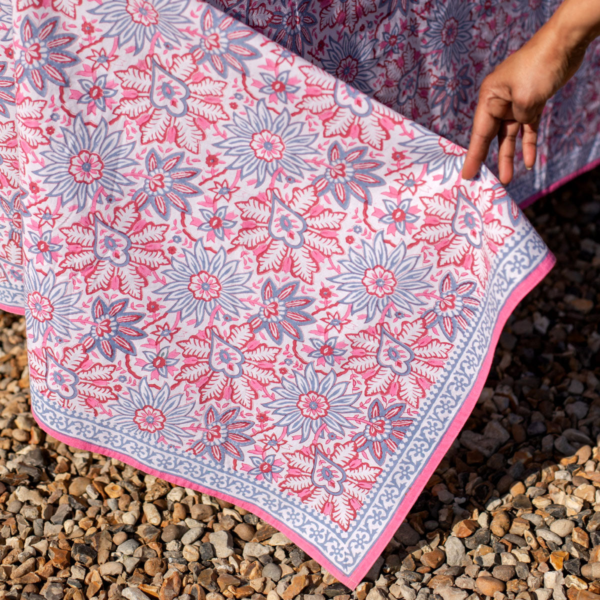 DAHLIA French Blue Blockprint Tablecloth