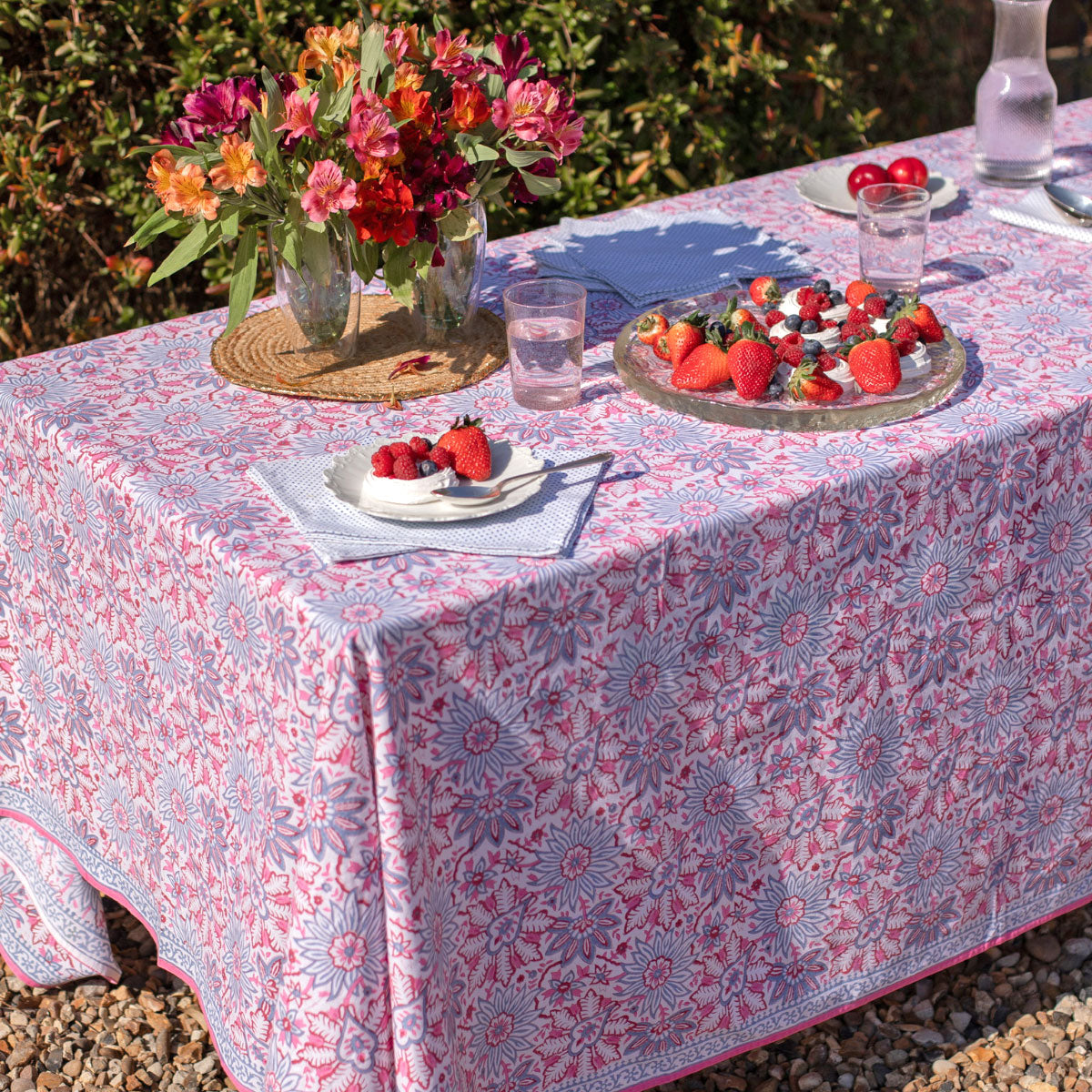 DAHLIA French Blue Blockprint Tablecloth