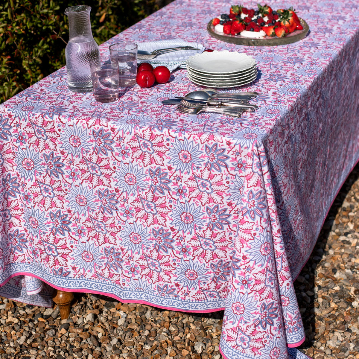 DAHLIA French Blue Blockprint Tablecloth