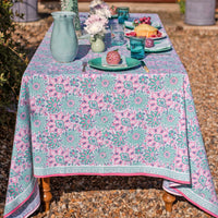 DAHLIA Turquoise Blockprint Tablecloth