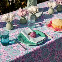 DAHLIA Turquoise Blockprint Tablecloth