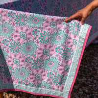 DAHLIA Turquoise Blockprint Tablecloth