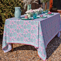 DAHLIA Turquoise Blockprint Tablecloth