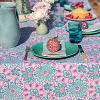 DAHLIA Turquoise Blockprint Tablecloth