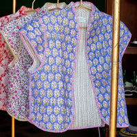 blockprint jackets, quilted jackets, quilted gilets, block print gilets, block print waistcoats, cotton waistcoats