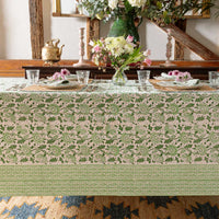 SUZANI Eden Green Blockprint Tablecloth