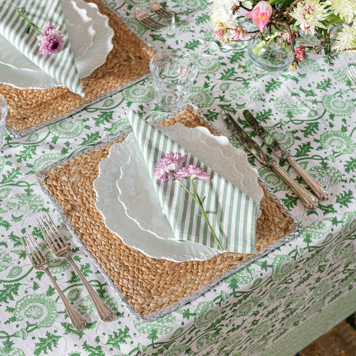 SUZANI Eden Blockprint Tablecloth