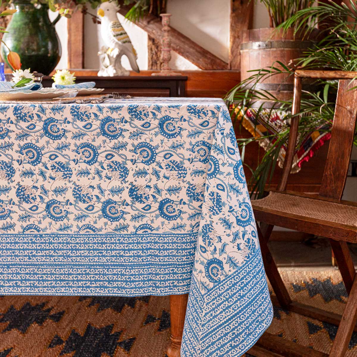 SUZANI Lapis Blue Blockprint Tablecloth