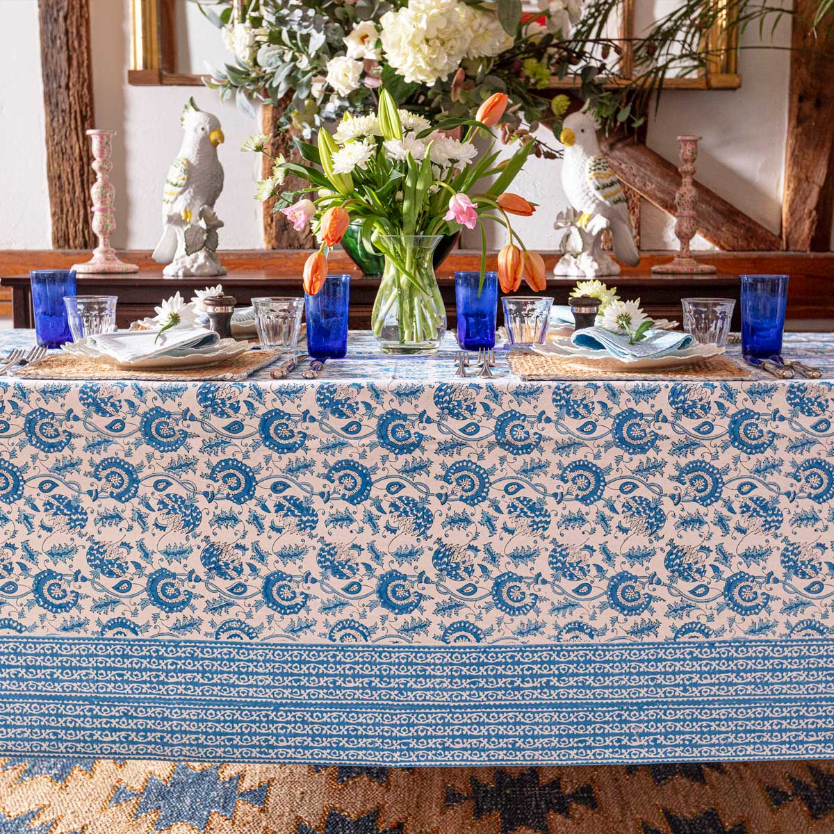 SUZANI Lapis Blue Blockprint Tablecloth