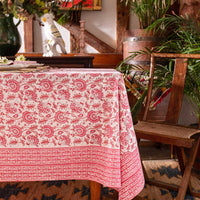 SUZANI Rose Pink Blockprint Tablecloth