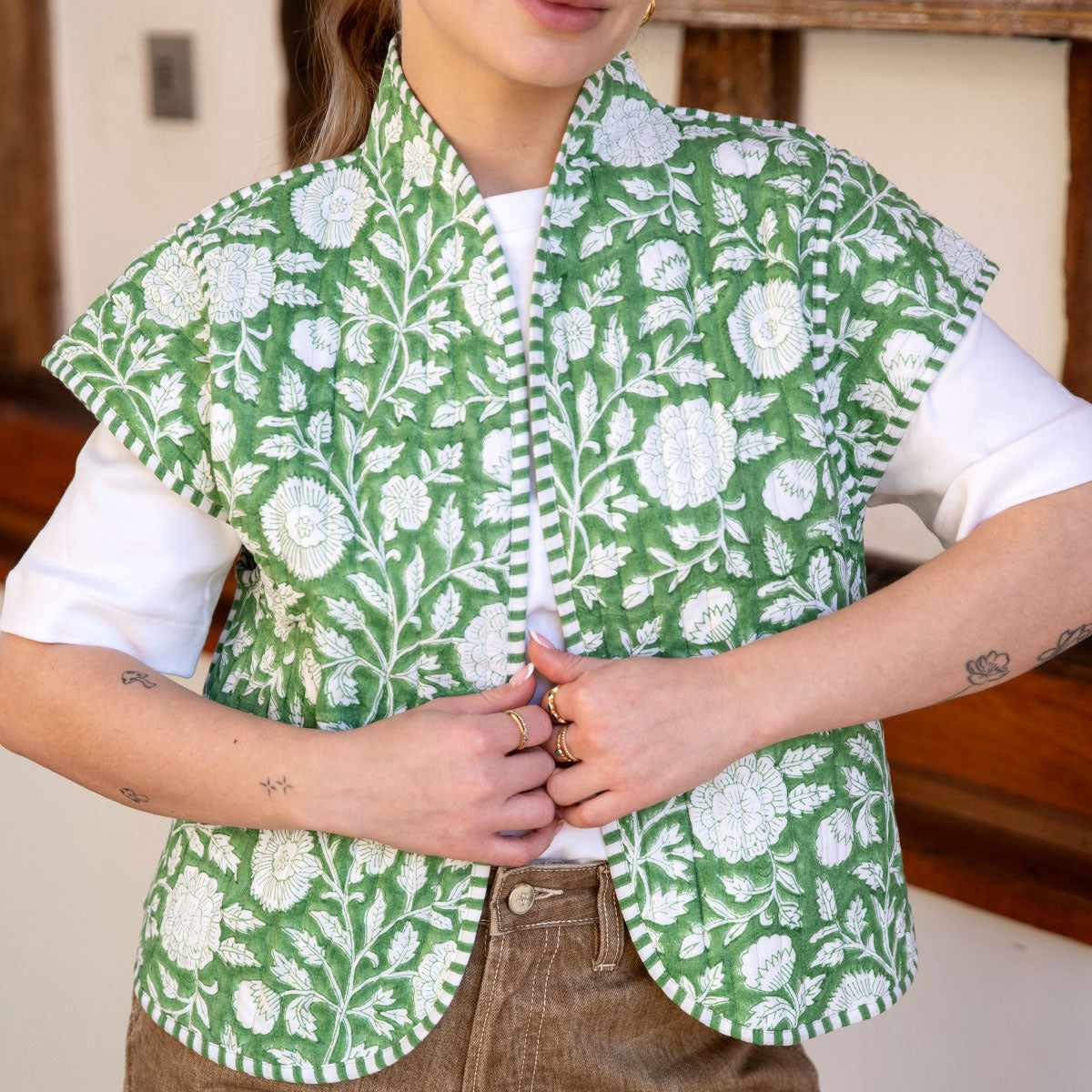 ZINAT Quilted Blockprint Gilet – FARO