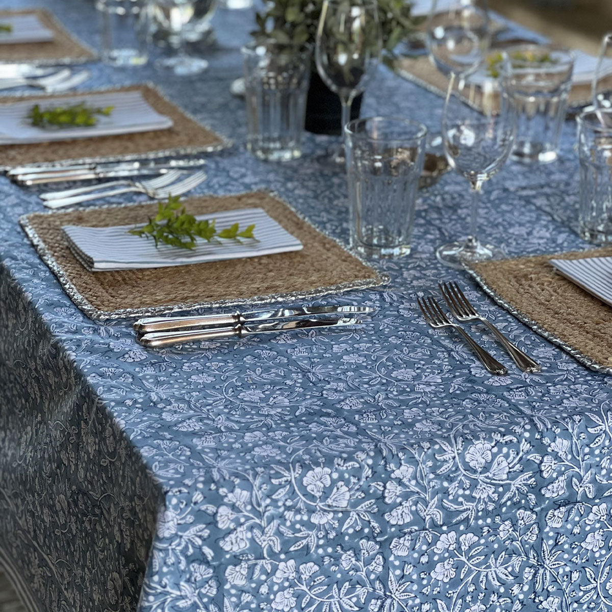 FLORENCE French Blue Blockprint Tablecloth
