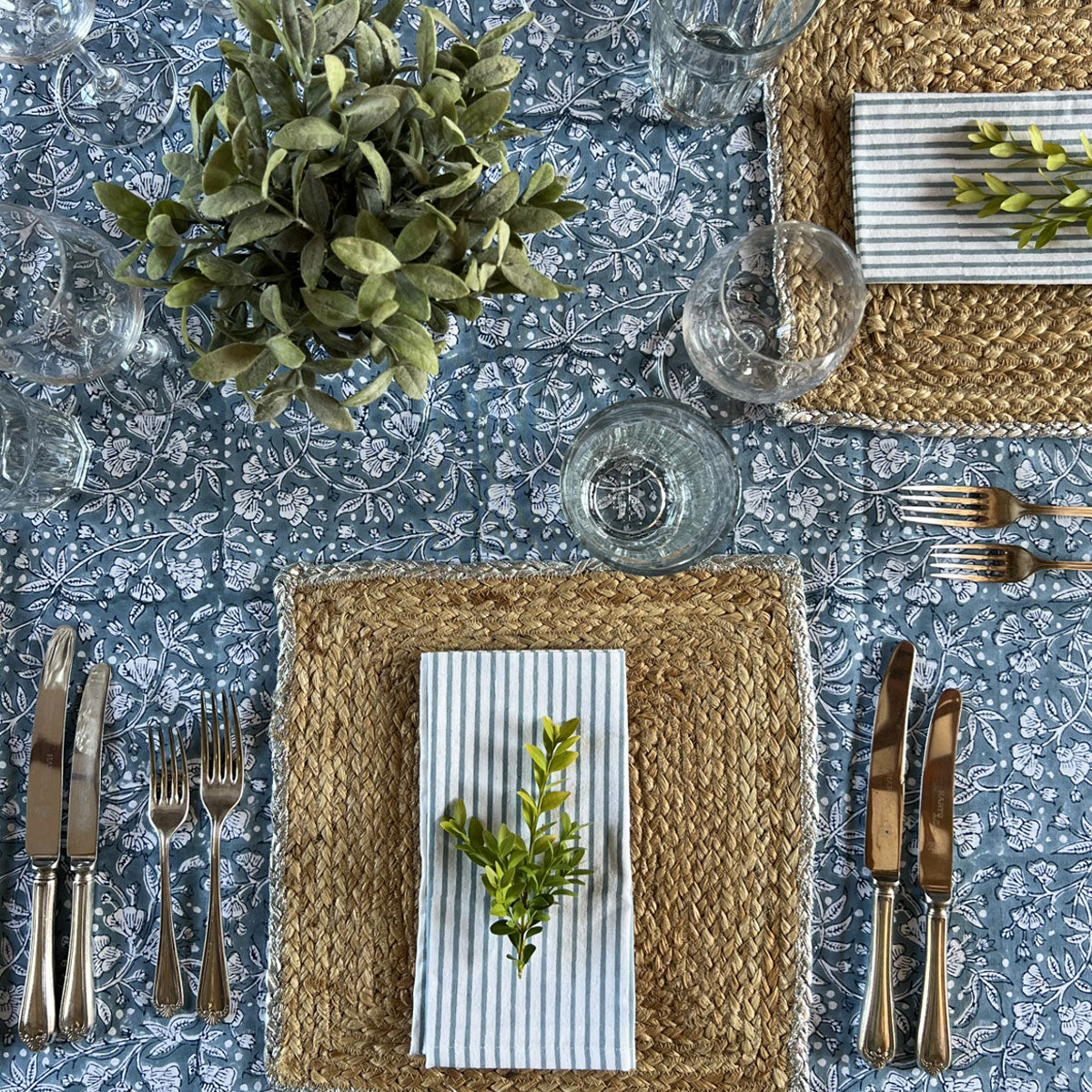 FLORENCE French Blue Blockprint Tablecloth