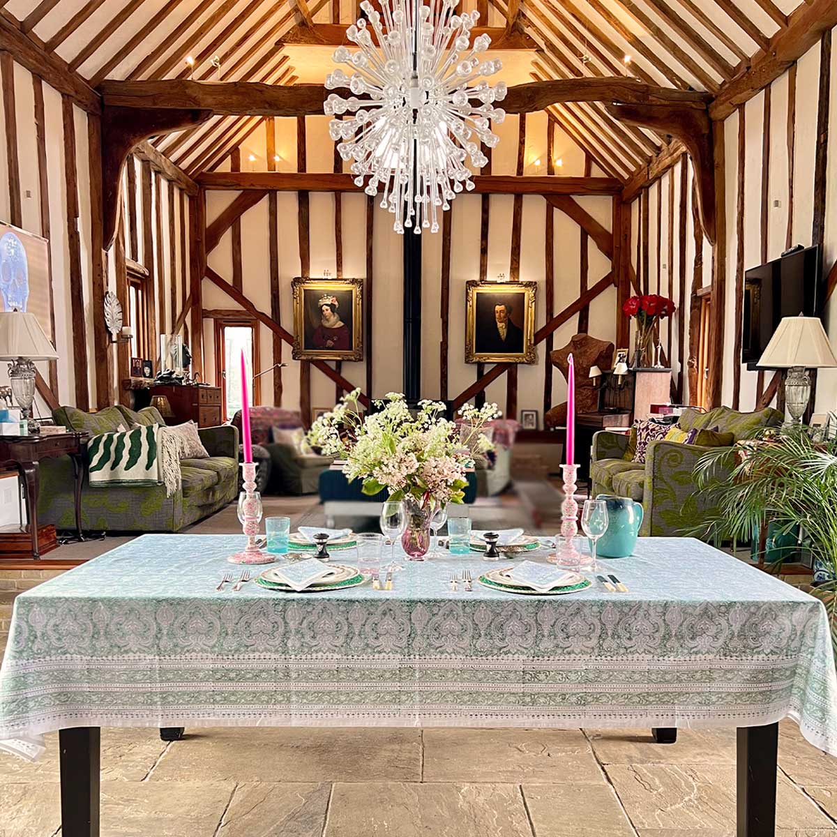 BAROQUE JADE Blockprint Tablecloth