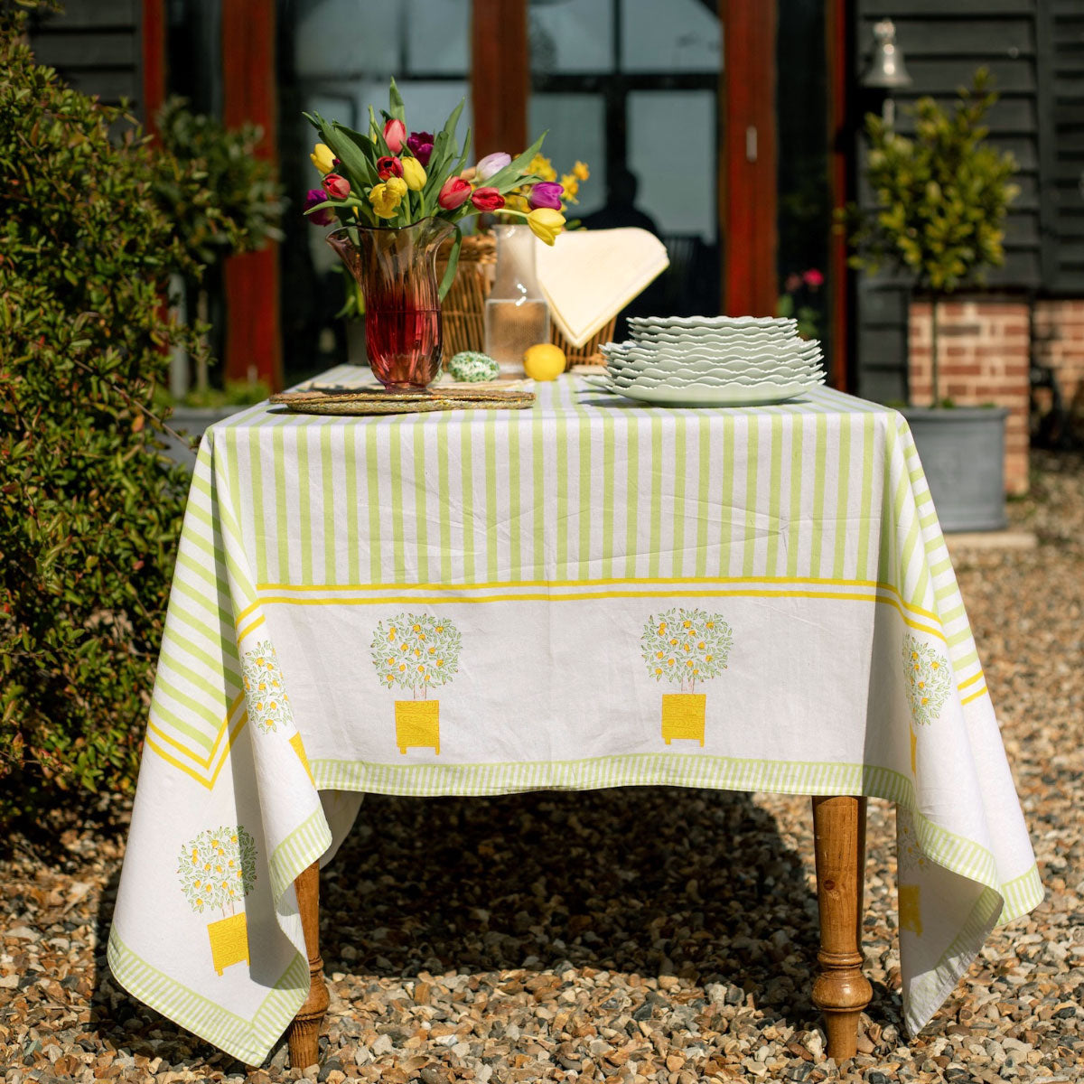 CITRUS STRIPE Blockprint Tablecloth