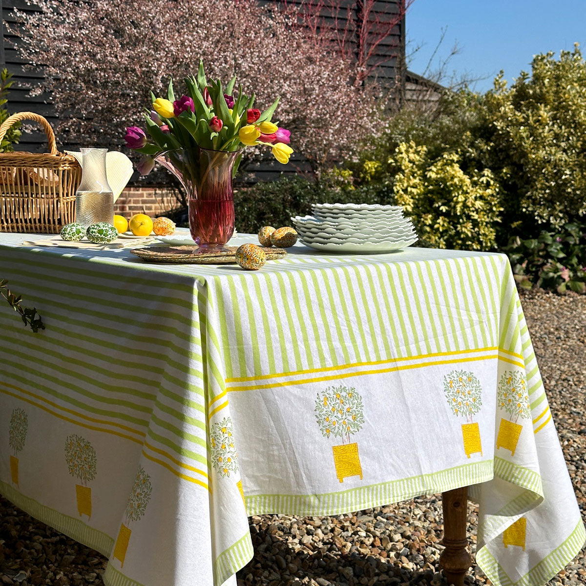 CITRUS STRIPE Blockprint Tablecloth