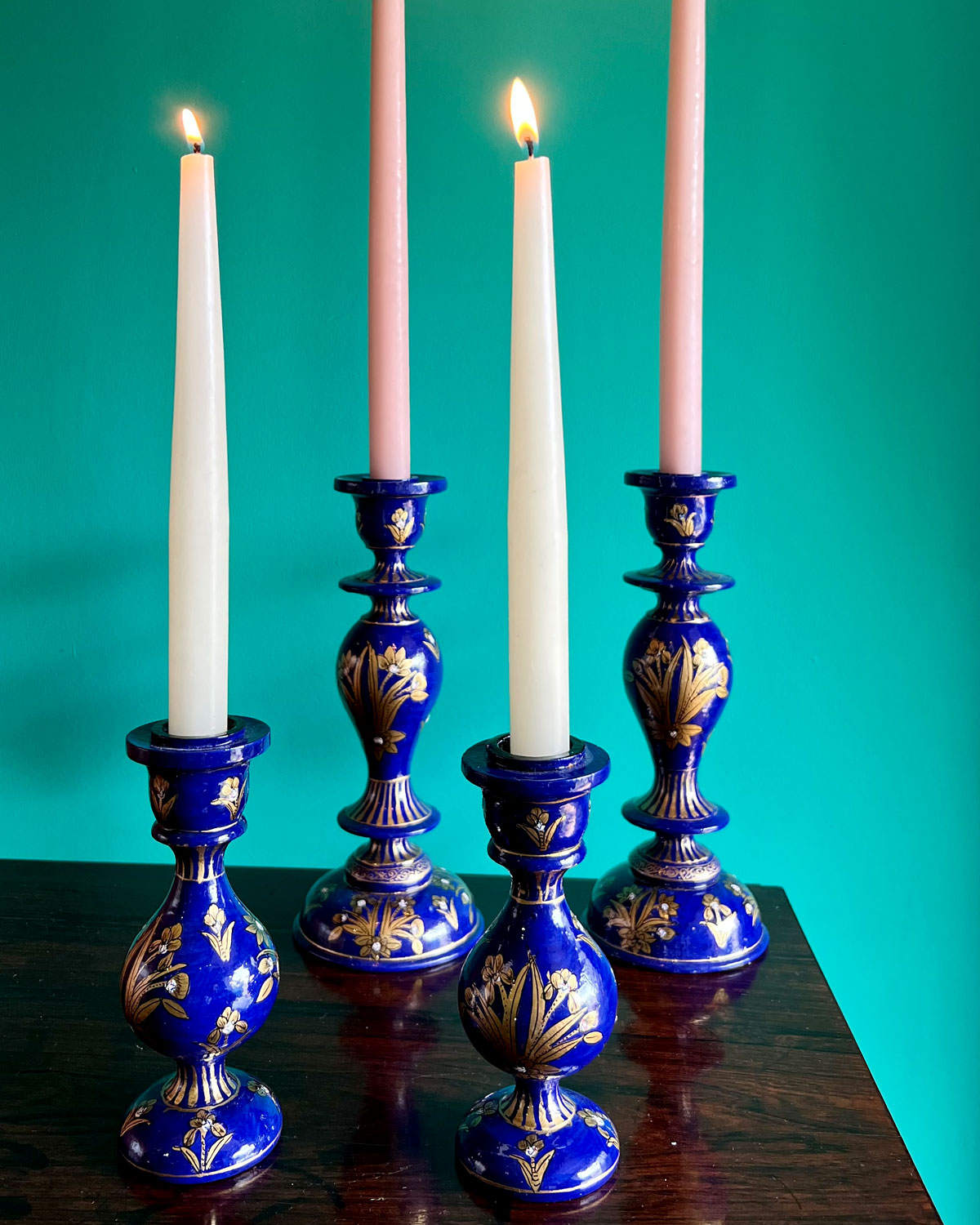 ARUZ Lapis & Gold Candle Holder (Pair)