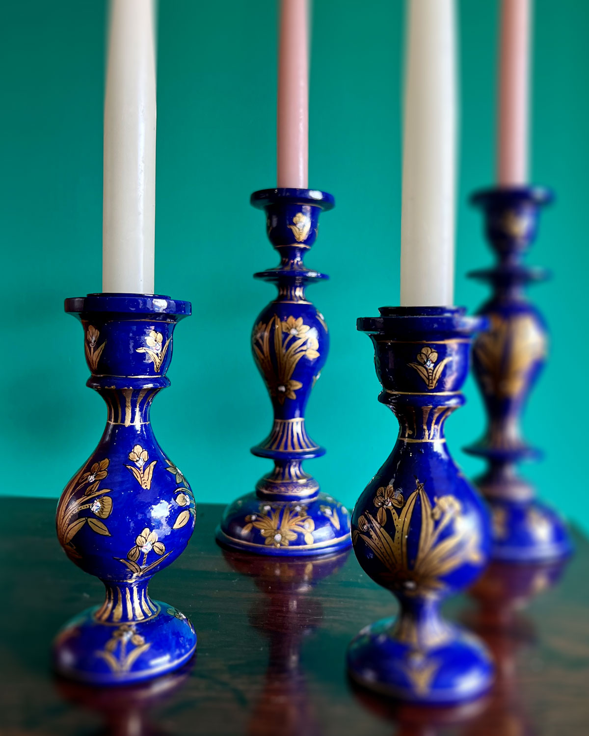ARUZ Lapis & Gold Candle Holder (Pair)