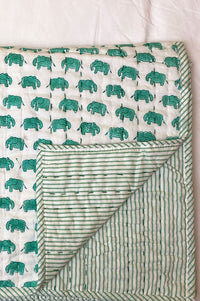 TEAL ELE Blockprint Reversible Baby Quilt