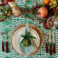 Christmas tablecloths,Indian block print tablecloths UK tablecloths, table linen, blockprint tablecloths, block print tablecloths, festive tablecloths, green tablecloths, ikat tablecloths, AFROZE Emerald Blockprint Tablecloth , 170 x 270 cm, 180 x 360 cm, block print table linens, green tablecloth,