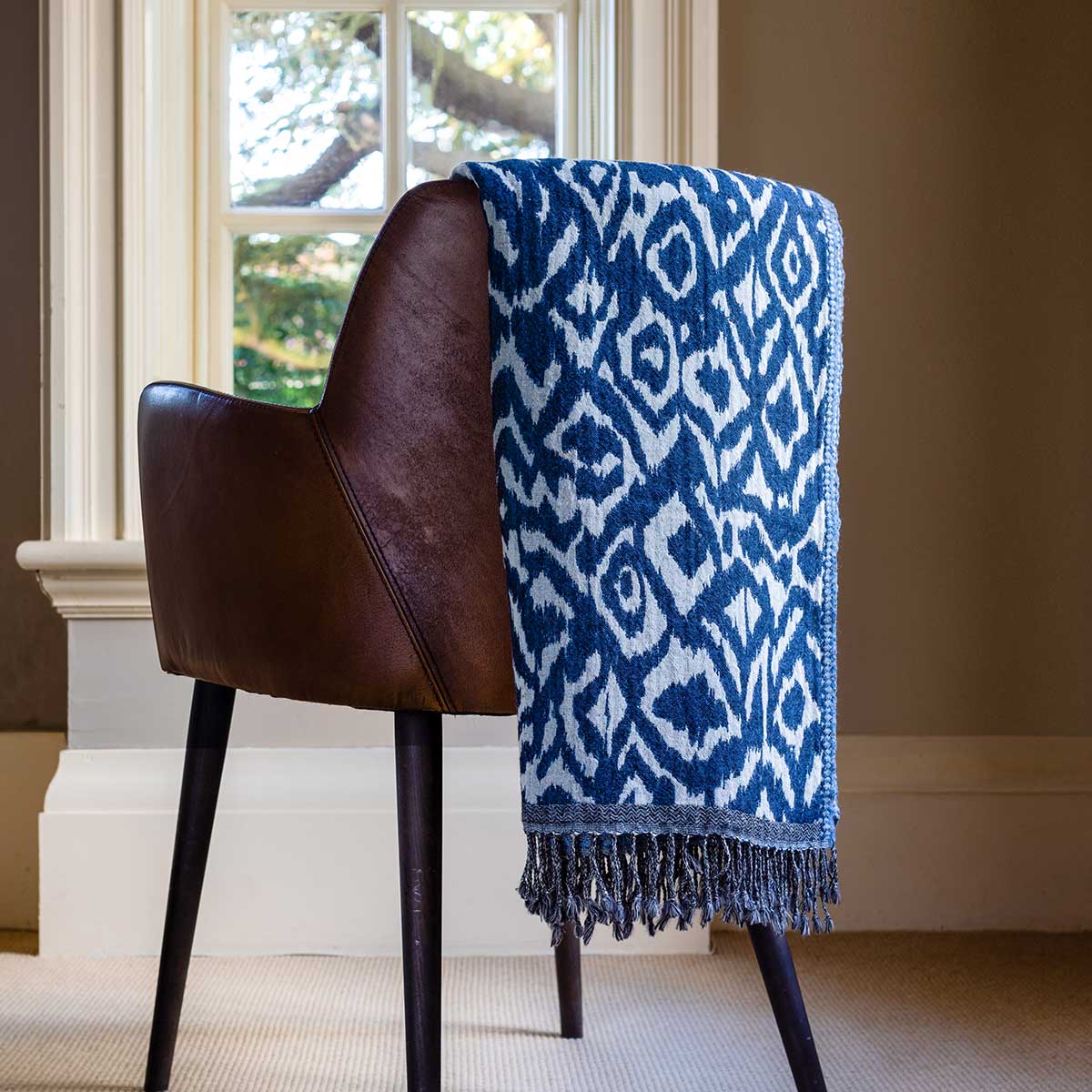 NAVY Ikat Wool Throw