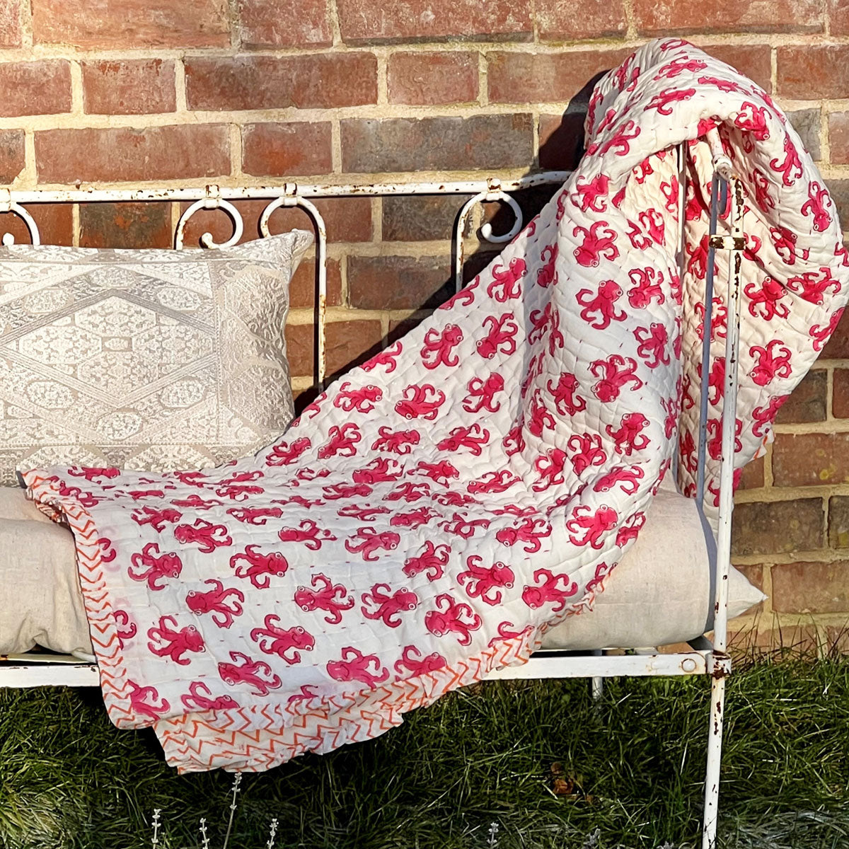 cot quilts, children's bedding, junior quilts, blockprint baby quilts, kantha baby quilts