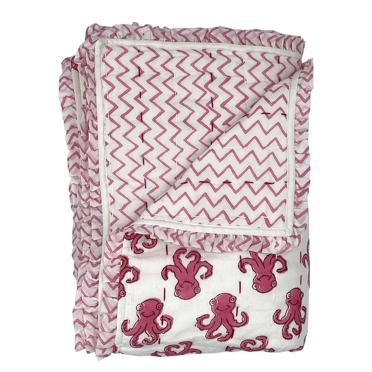 cot quilts, children's bedding, junior quilts, blockprint baby quilts, kantha baby quilts
