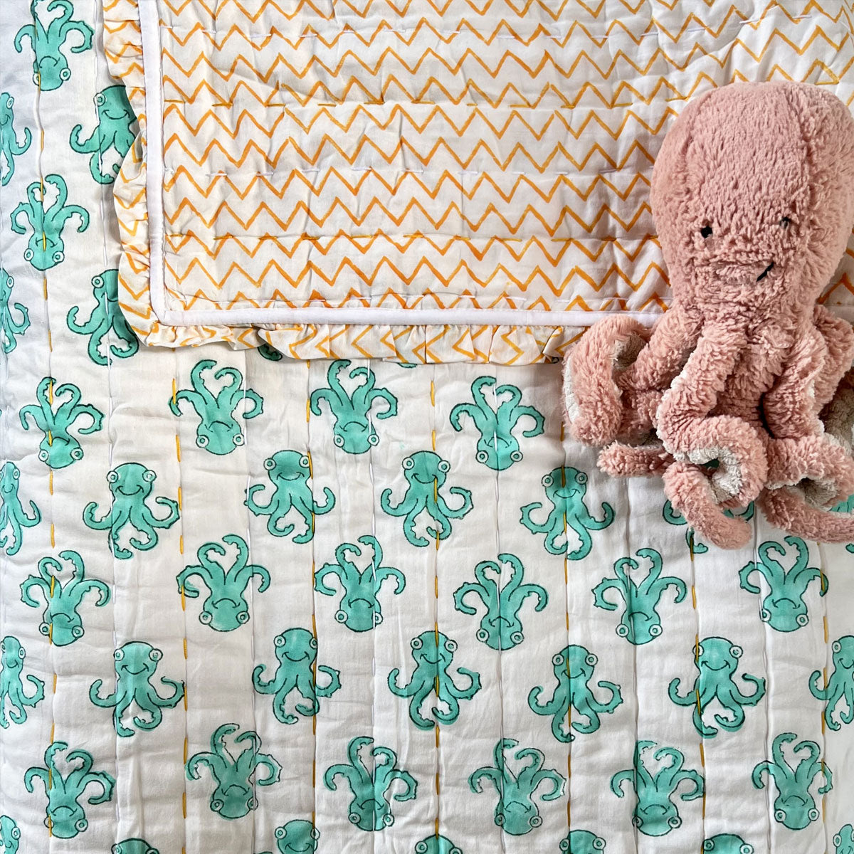 OCTO Turquoise Blockprint Reversible Junior Quilt
