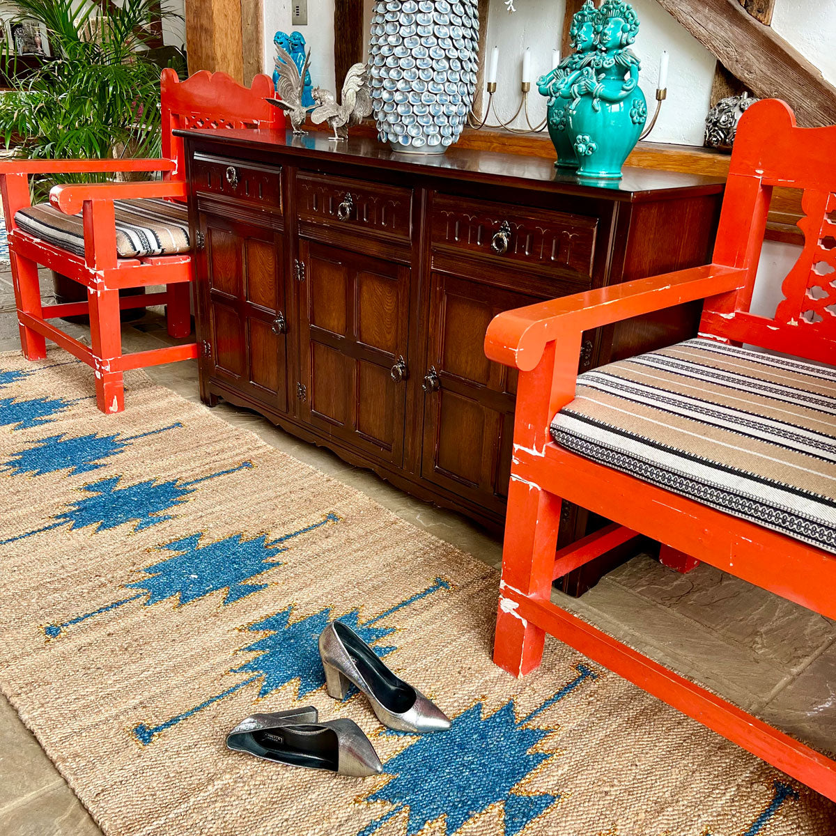 TANTRA Lapis Gold Handmade Hemp Jute Floor Runner