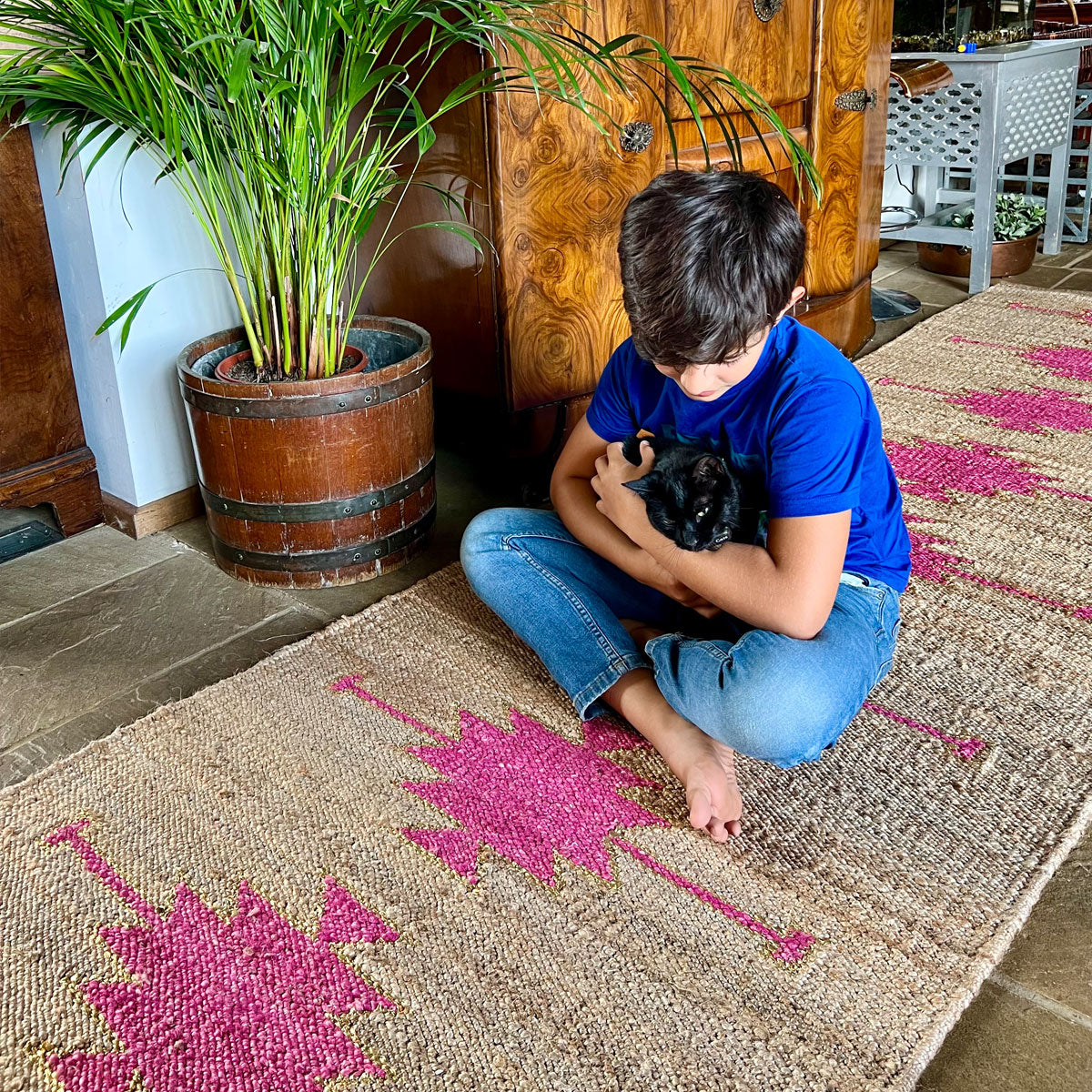 TANTRA Fuchsia Gold Handmade Hemp Jute Floor Runner