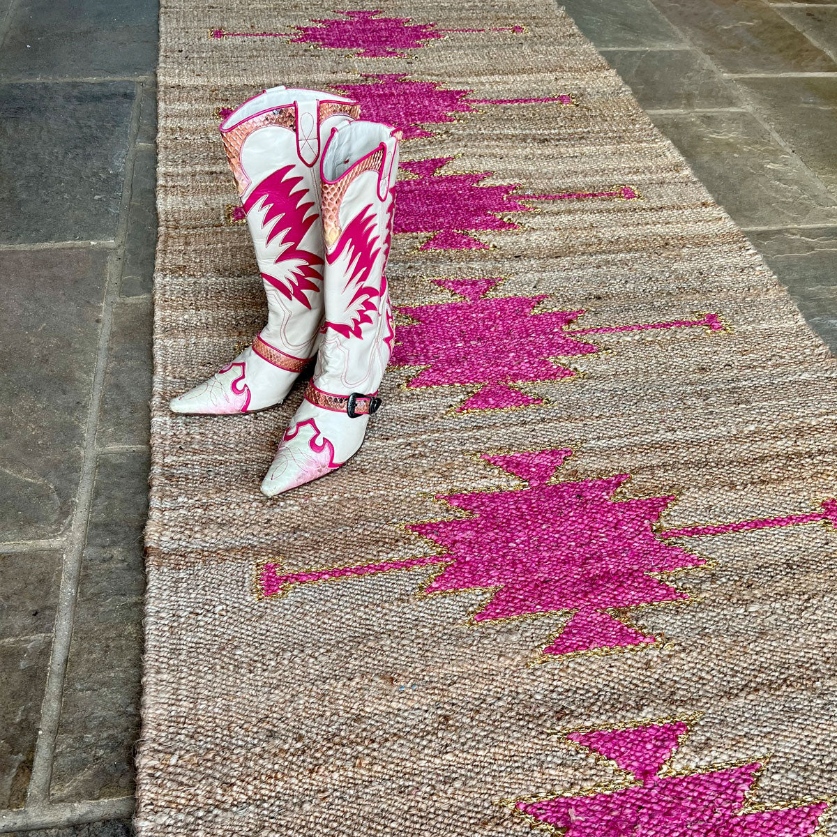 TANTRA Fuchsia Gold Handmade Hemp Jute Floor Runner