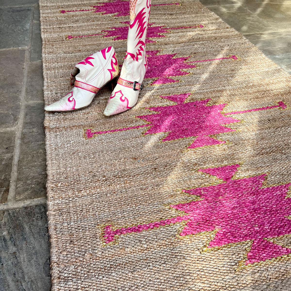 TANTRA Fuchsia Gold Handmade Hemp Jute Floor Runner