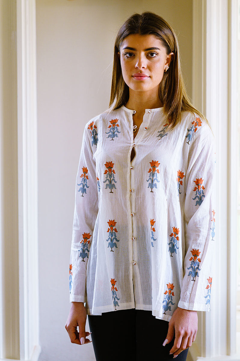 NARGIS Scarlet Blockprint Top