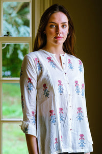 NARGIS Carmine Blockprint Top