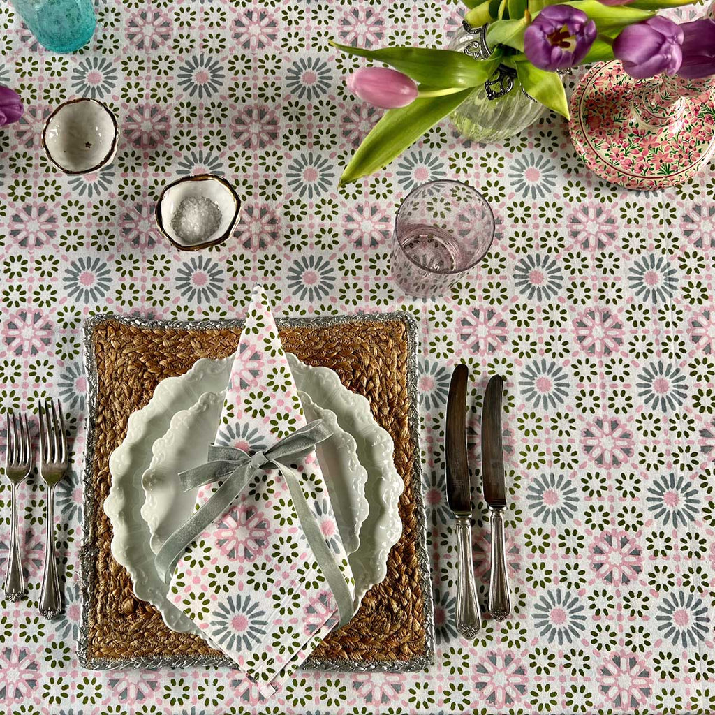 tablecloths, faro tablecloths, block print table linen