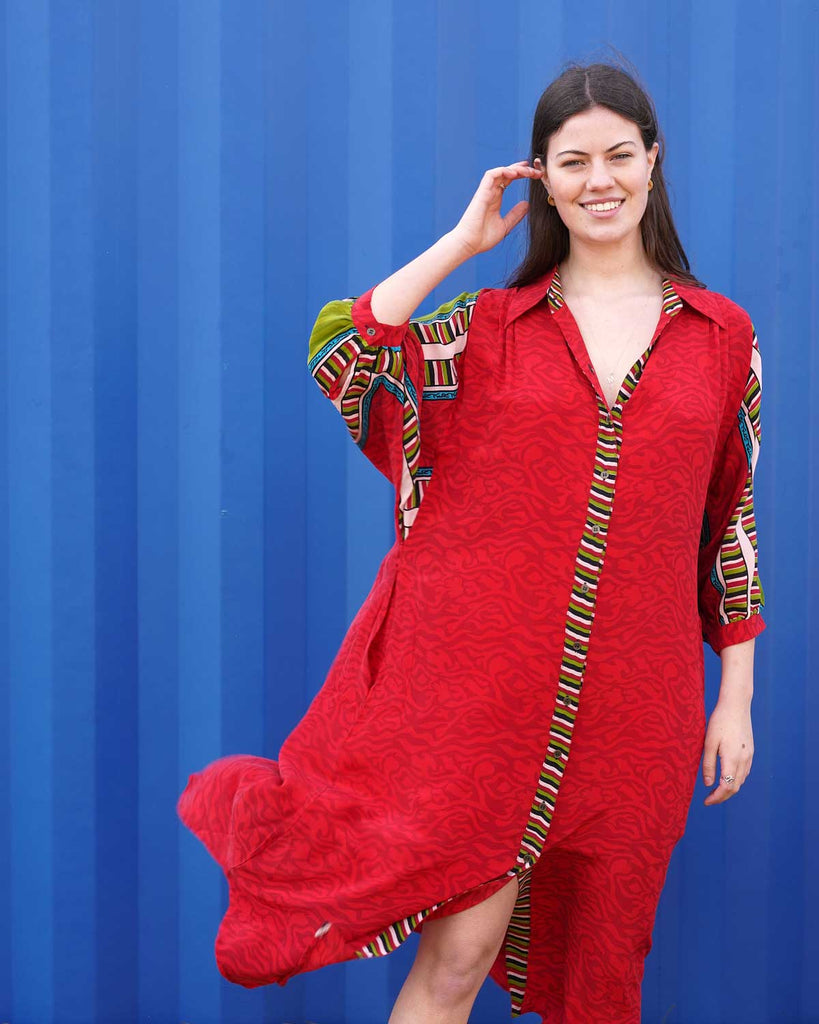 silk shirt dress, shirt dress, upcycled dress