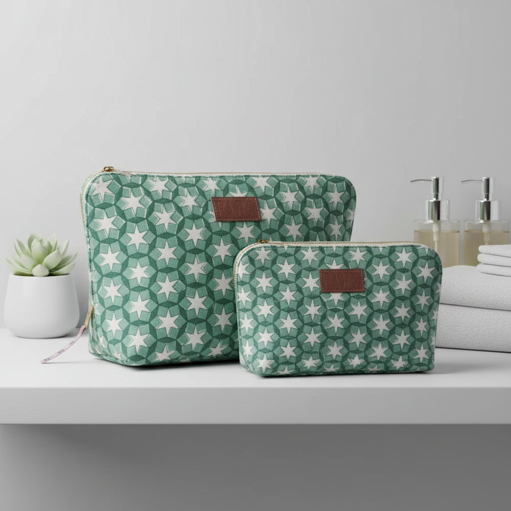 SITARA Holly Green Blockprint Wash Bag