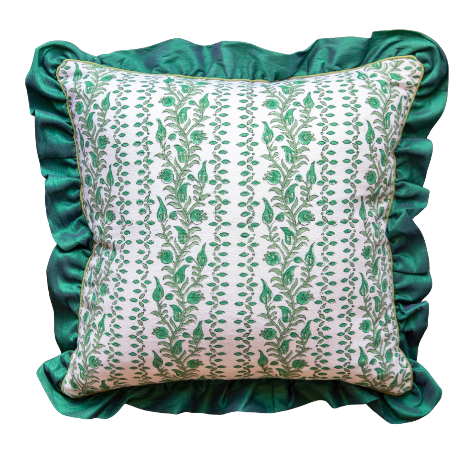 LIANA Green Blockprint Square Cushion