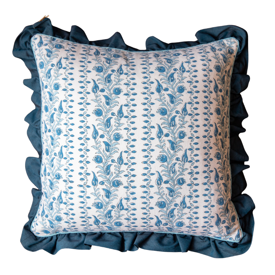 LIANA Blue Blockprint Square Cushion