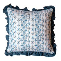 LIANA Blue Blockprint Square Cushion