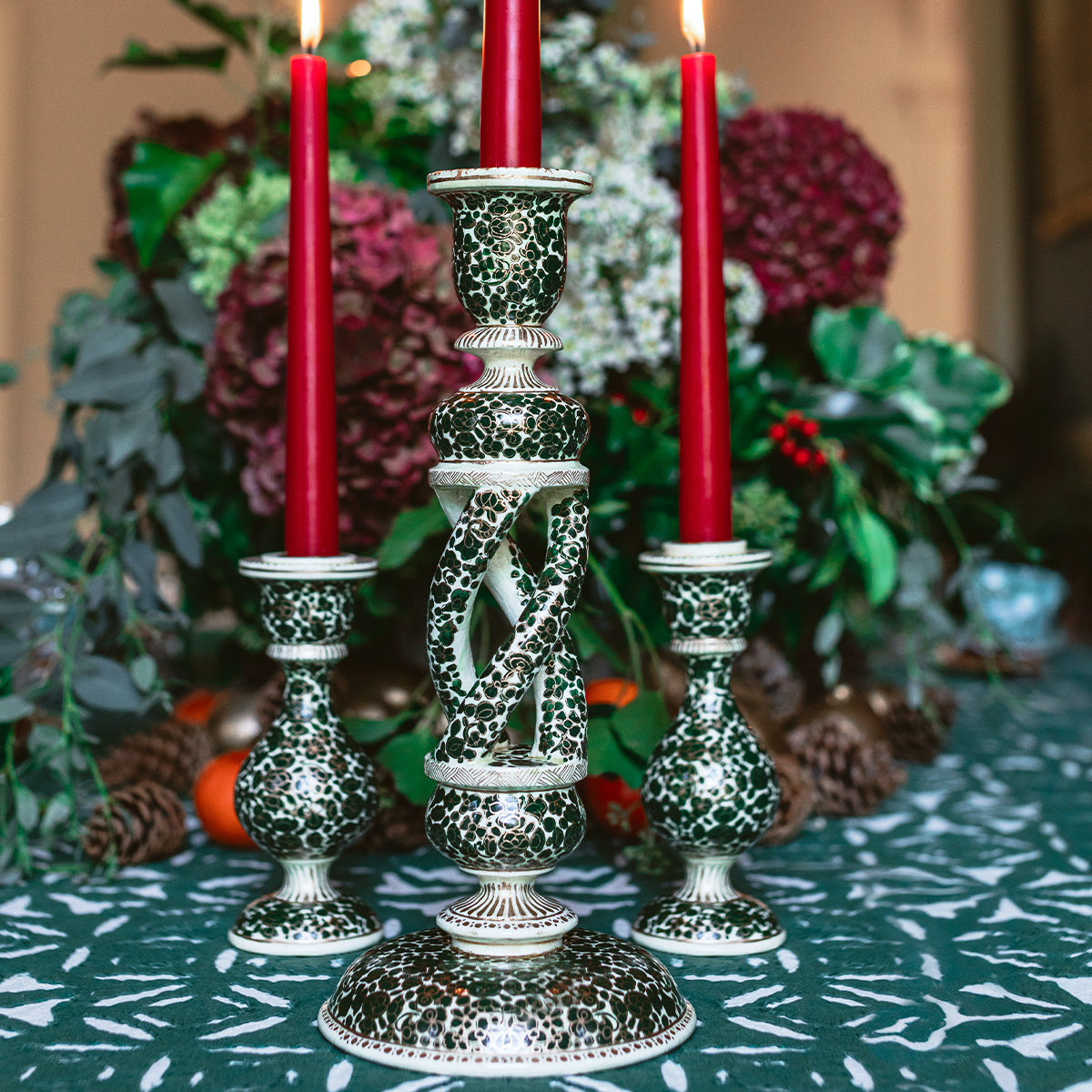 Candle Holders, papier mache, kashmir artefacts, kashmir decor, candle holders, candlesticks, christmas candle sticks, festive decor, festive candlesticks, Christmas candle holder