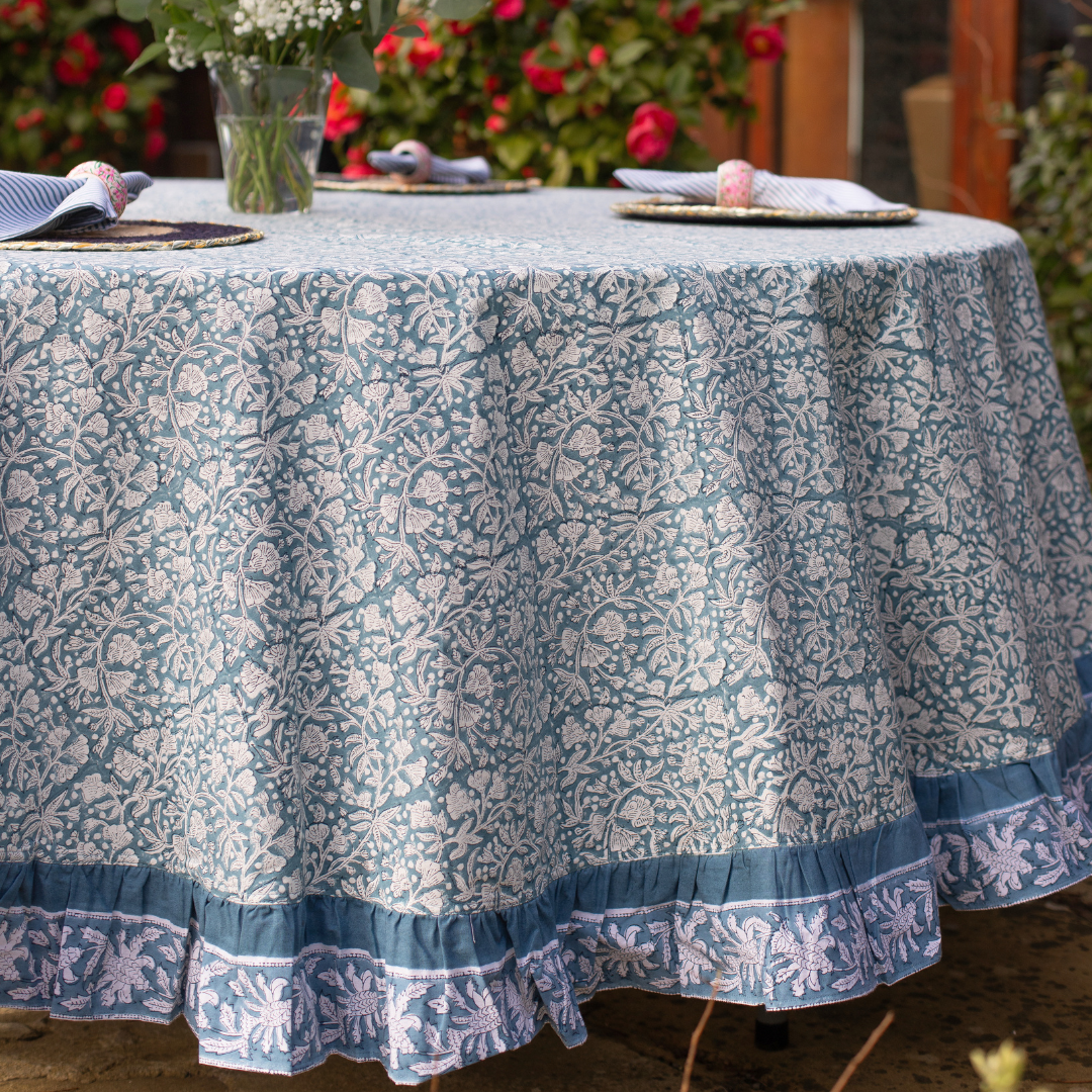 FLORENCE French Blue Blockprint Tablecloth