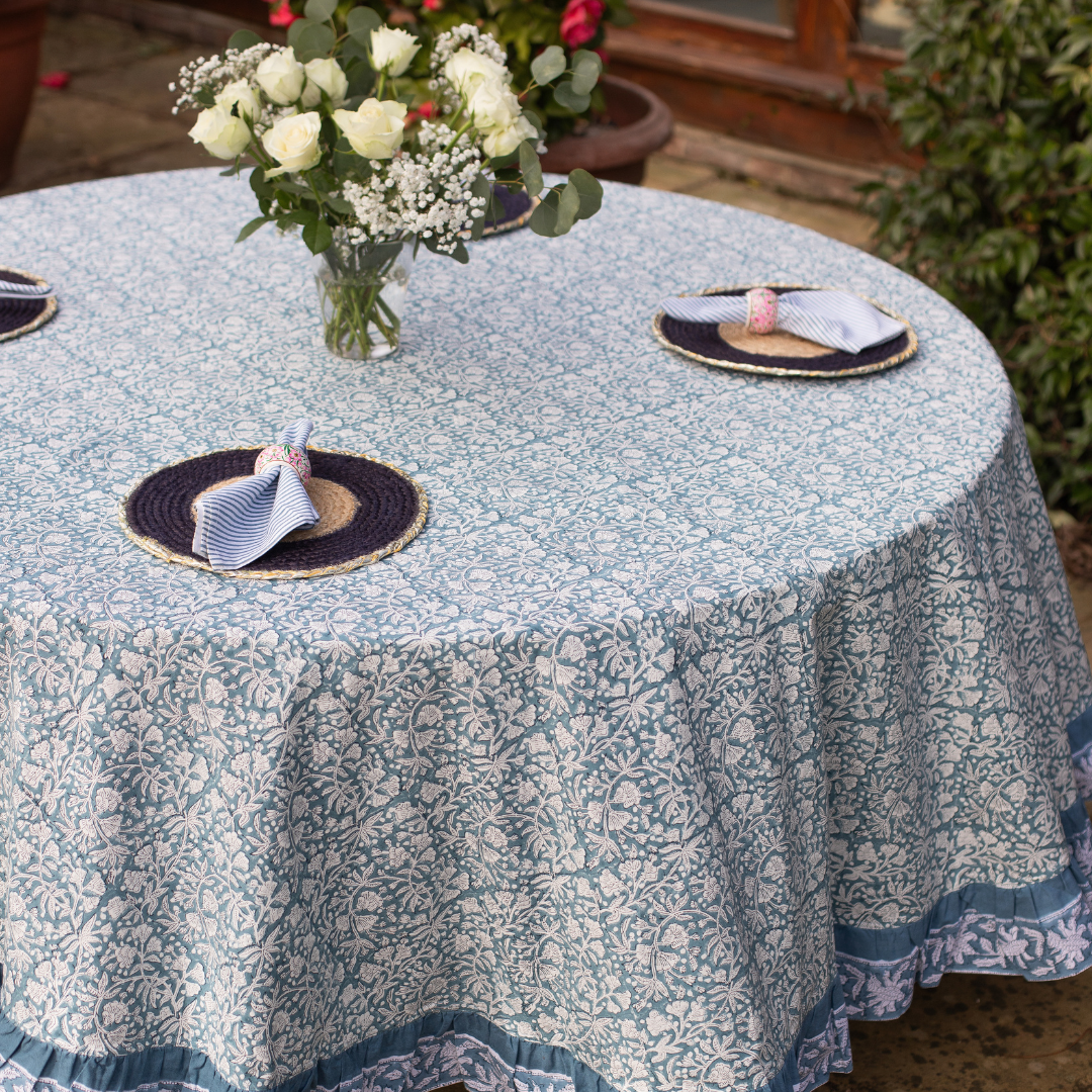 FLORENCE French Blue Blockprint Tablecloth