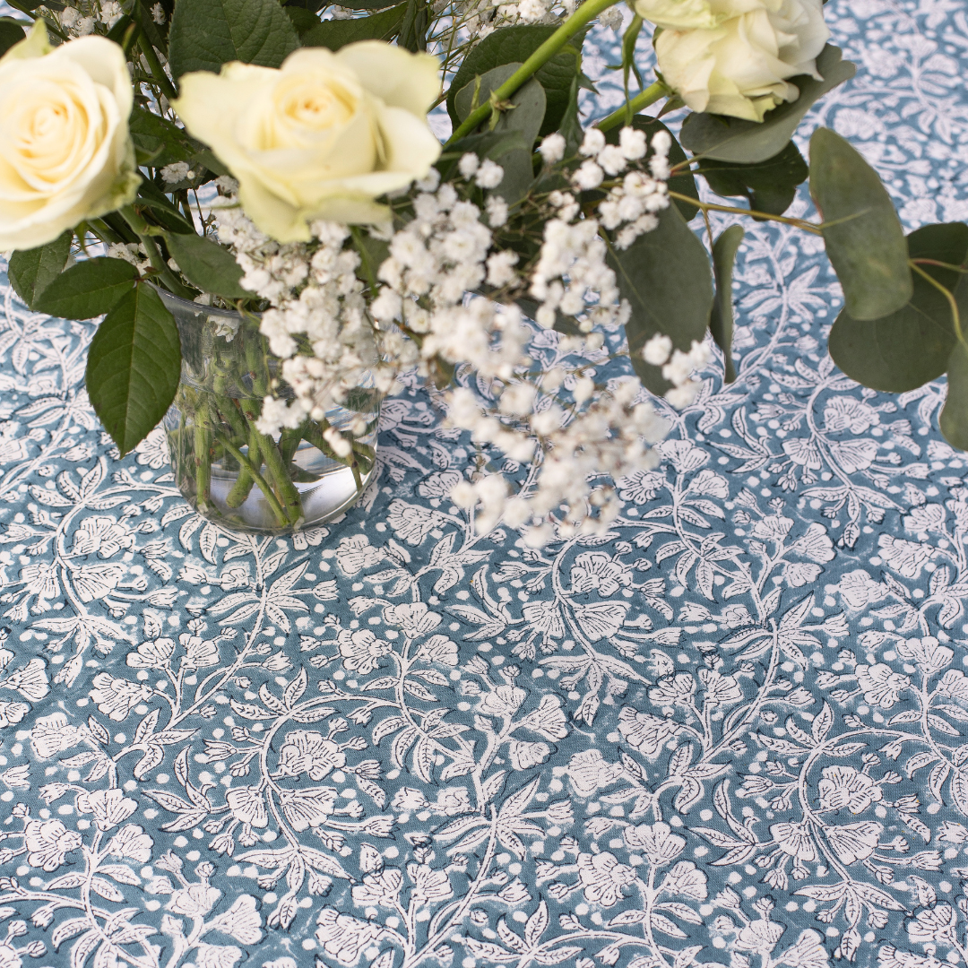 FLORENCE French Blue Blockprint Tablecloth
