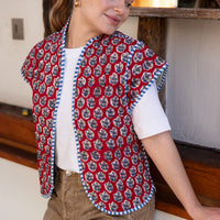 blockprint jackets, quilted jackets, quilted gilets, block print gilets, block print waistcoats, cotton waistcoats