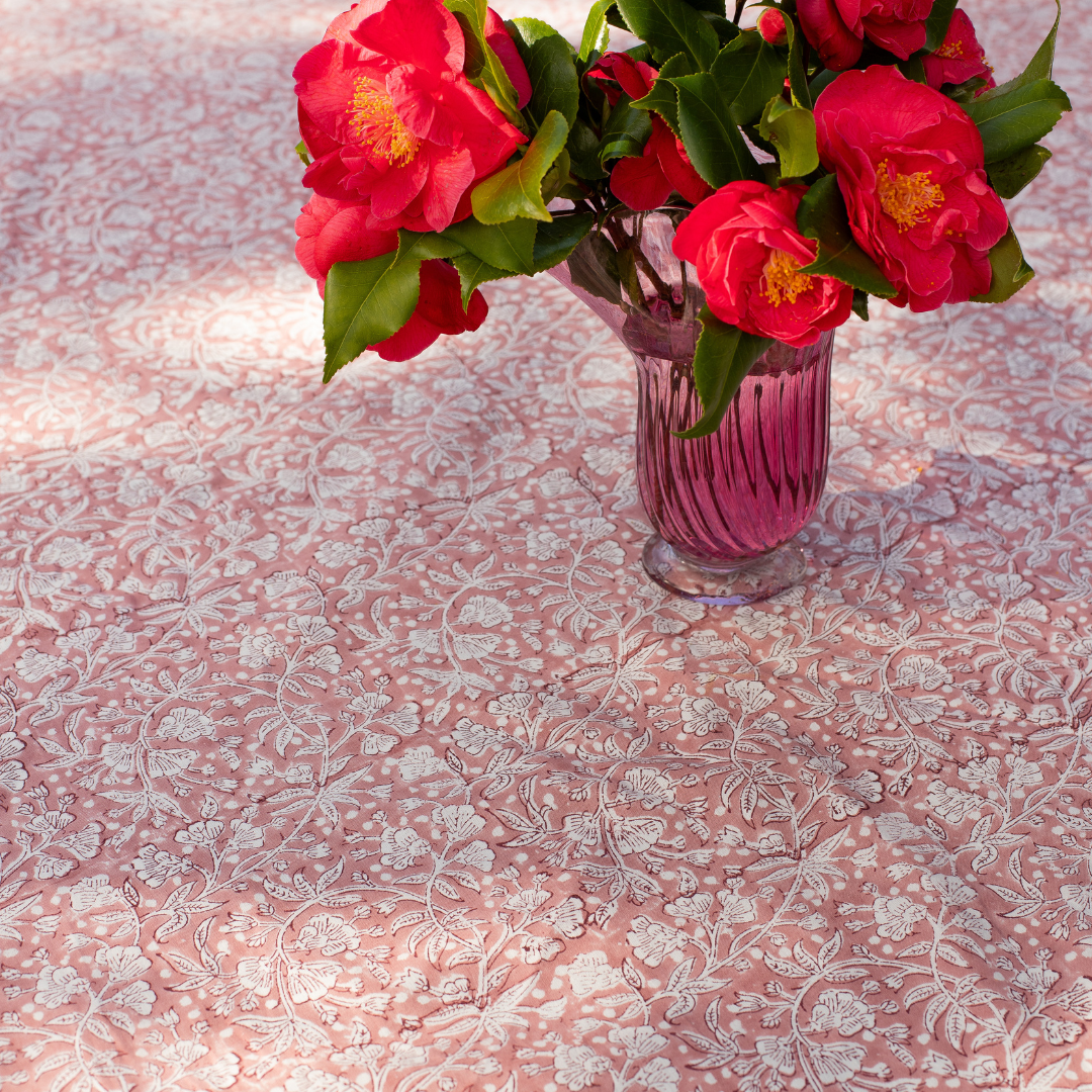 FLORENCE Rose Blockprint Tablecloth