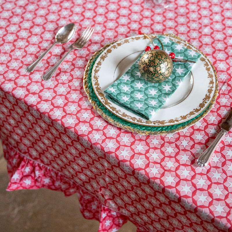 SITARA Ruby Ruffle Blockprint Tablecloth