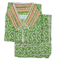LUNA Verde Blockprint Long Cotton Pyjamas