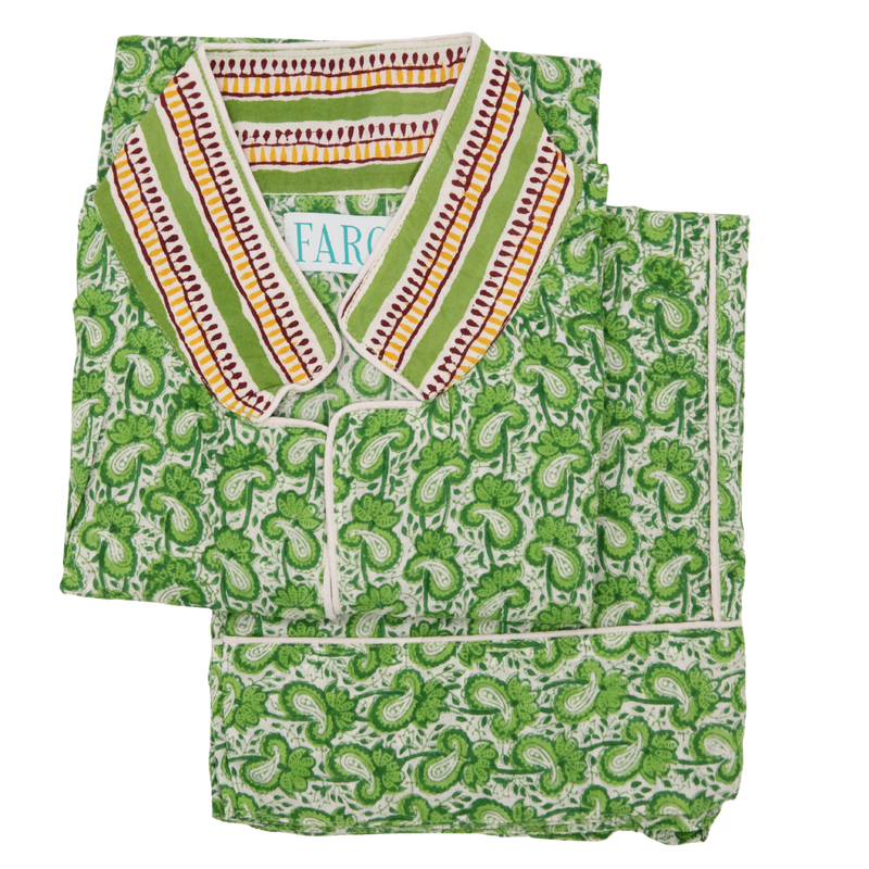LUNA Verde Blockprint Long Cotton Pyjamas